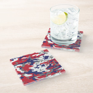 4th of July, Independence day, Camouflage Grey Glass Coaster