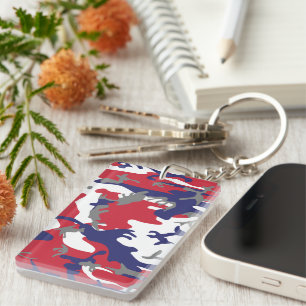 4th of July, Independence day, Camouflage Grey Keychain