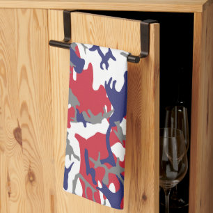 4th of July, Independence day, Camouflage Grey Kitchen Towel