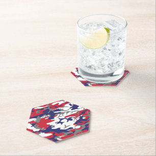 4th of July, Independence day, Camouflage Grey Paper Coaster