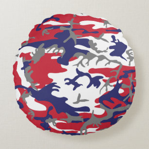 4th of July, Independence day, Camouflage Grey Round Pillow