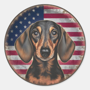 4th of July Independence Day Dachshund Circle Classic Round Sticker