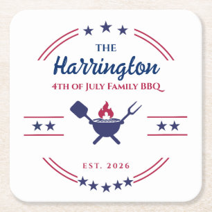 4th of July Independence Day Family BBQ Square Paper Coaster