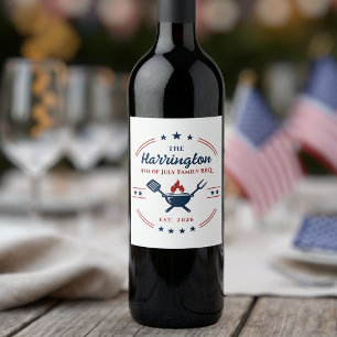 4th of July Independence Day Family BBQ Wine Label