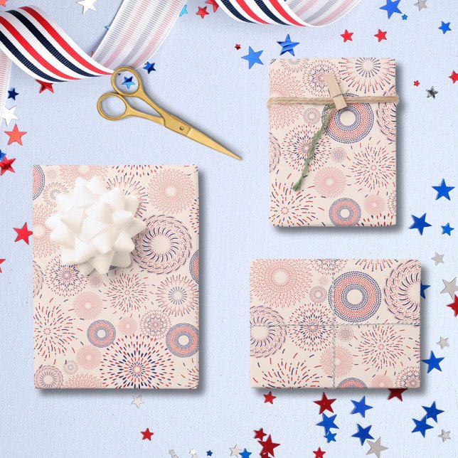 4th of July Independence Day Firecrackers Pattern Wrapping Paper Sheet (In situ)