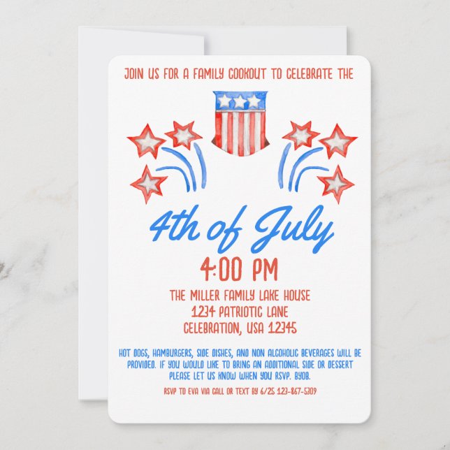 4th of July Independence Day Firework Cookout  Invitation (Front)
