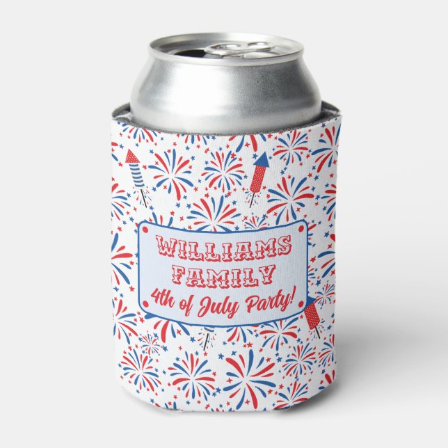 4th of July Independence Day Fireworks Pattern Can Cooler (Can Front)