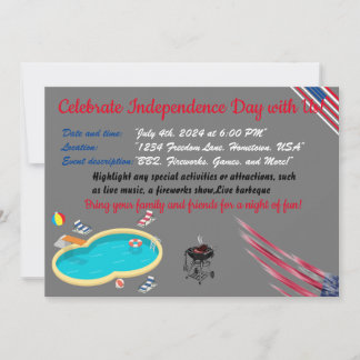 4th of July Independence day Grey flag colour Invitation