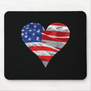 4th of July Independence Day Heart with USA Flag Mouse Pad