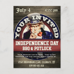 4th of July Independence Day Invitation Postcard