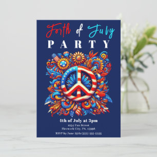 4th of July-Independence Day-Peace Sign- Invitation