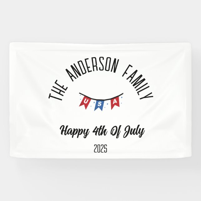 4th of July Independence Day Personalized Name Banner (Horizontal)