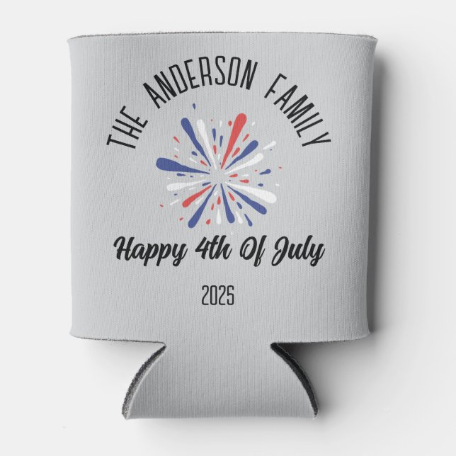 4th of July Independence Day Personalized Name Can Cooler (Front)