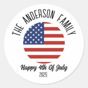 4th of July Independence Day Personalized Name Classic Round Sticker