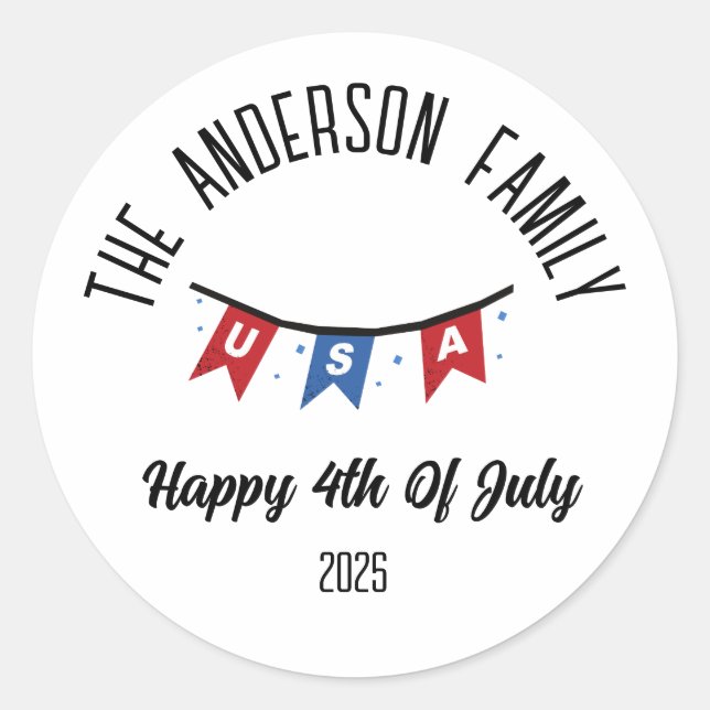 4th of July Independence Day Personalized Name Classic Round Sticker (Front)