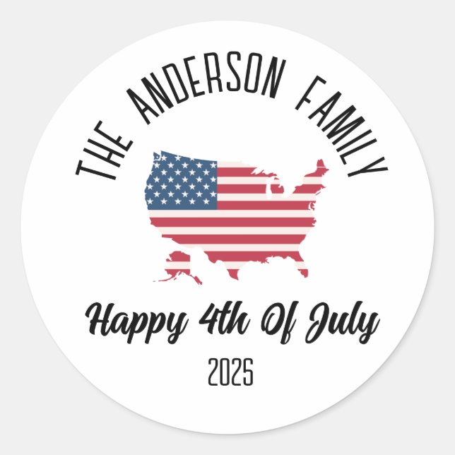 4th of July Independence Day Personalized Name Classic Round Sticker (Front)