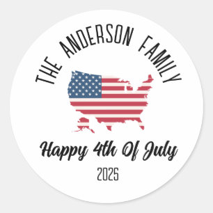 4th of July Independence Day Personalized Name Classic Round Sticker