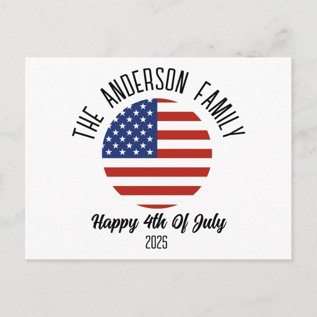 4th of July Independence Day Personalized Name Holiday Postcard (Front)