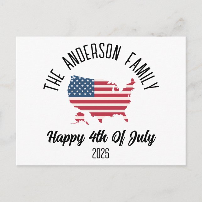 4th of July Independence Day Personalized Name Holiday Postcard (Front)