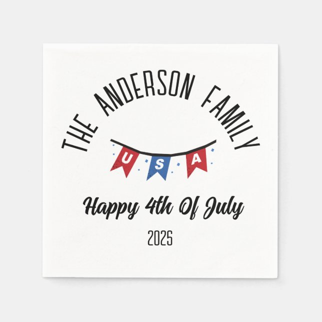 4th of July Independence Day Personalized Name Napkin (Front)