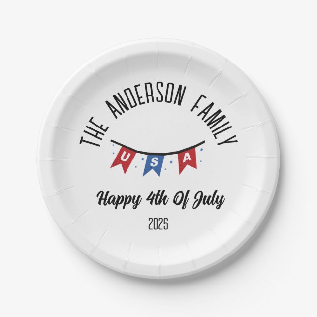 4th of July Independence Day Personalized Name Paper Plate (Front)