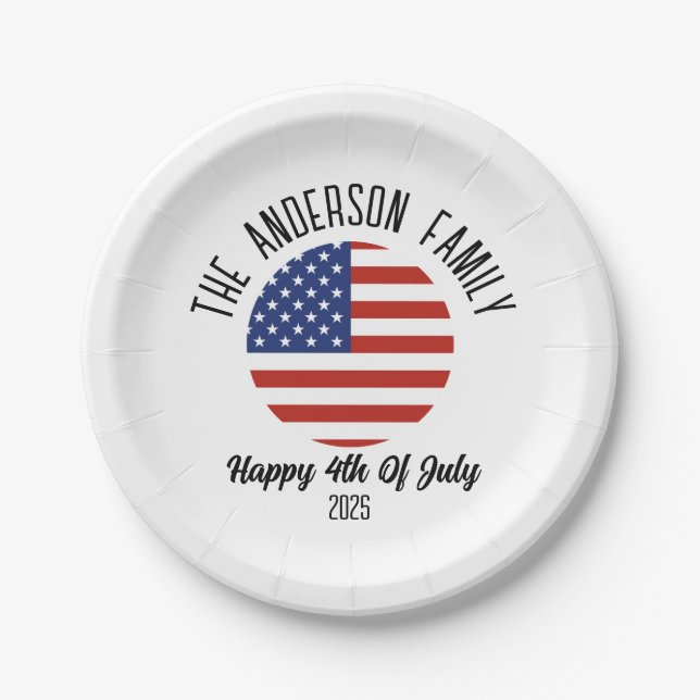 4th of July Independence Day Personalized Name Paper Plate (Front)