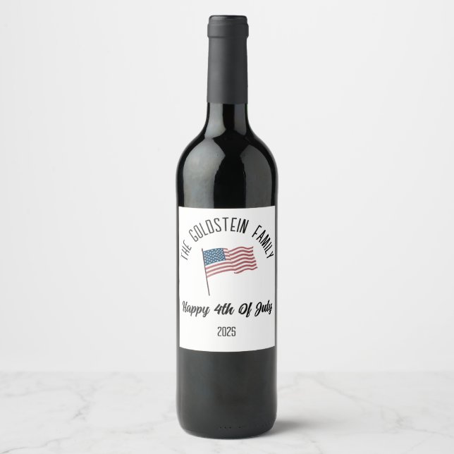 4th of July Independence Day Personalized Name Wine Label (Front)