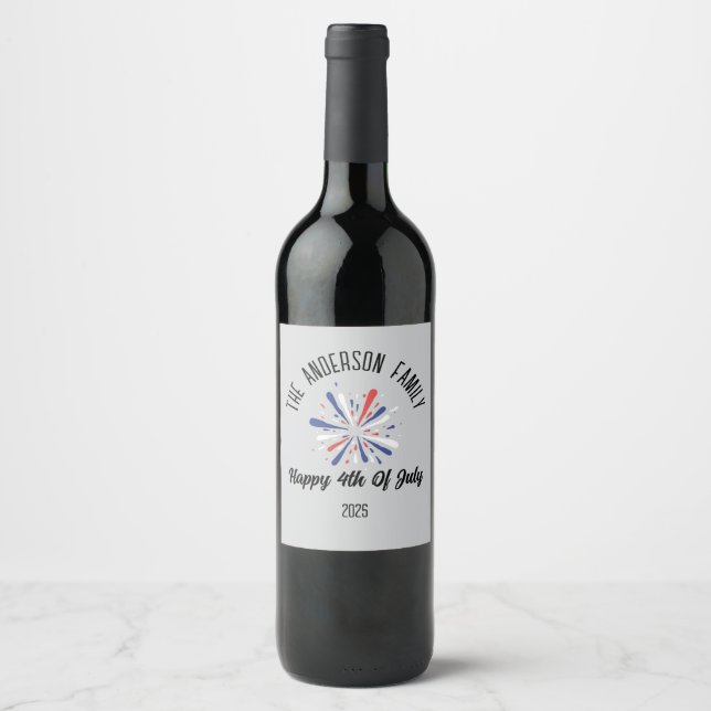 4th of July Independence Day Personalized Name Wine Label (Front)