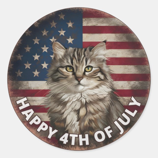 4th of July Independence Day Ragdoll Cat Circle Classic Round Sticker (Front)
