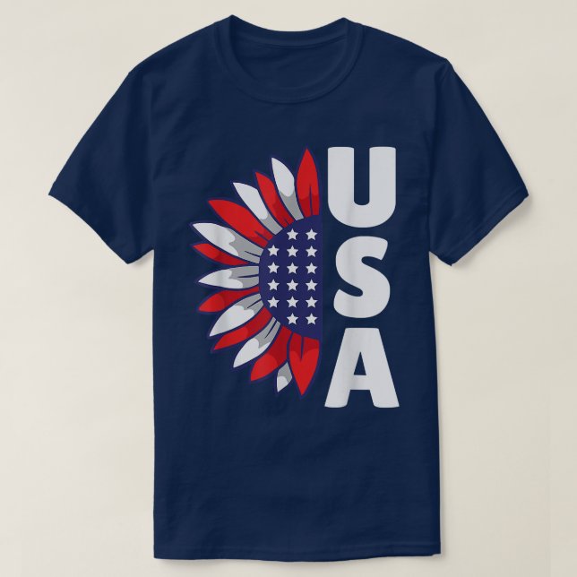 4th Of July Independence Day USA American Sunflowe T-Shirt (Design Front)