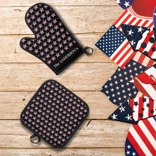 4th of July Independence Day USA Flag Star Oven Mitt & Pot Holder Set