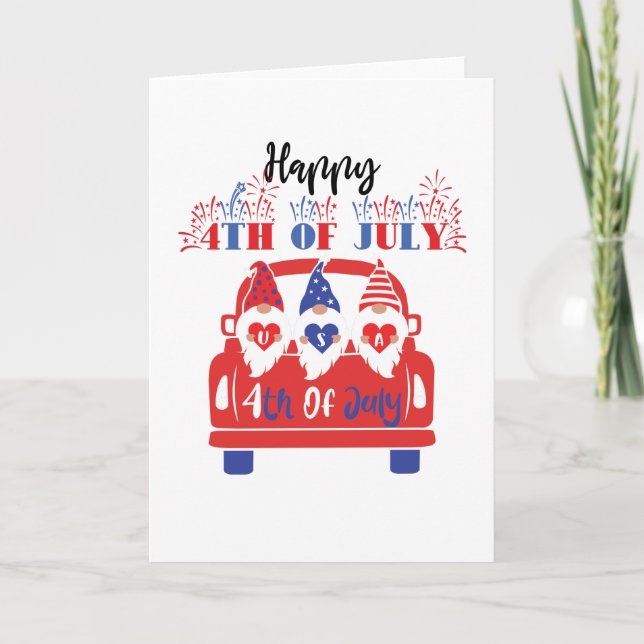 4th Of July Independence Day USA Gnomies Gnome Card (Front)