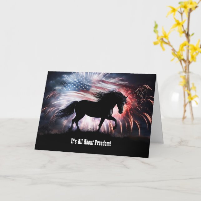 4th of July Independence Day With Horse Fireworks  Card (Yellow Flower)