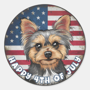 4th of July Independence Day Yorkie Circle Classic Round Sticker