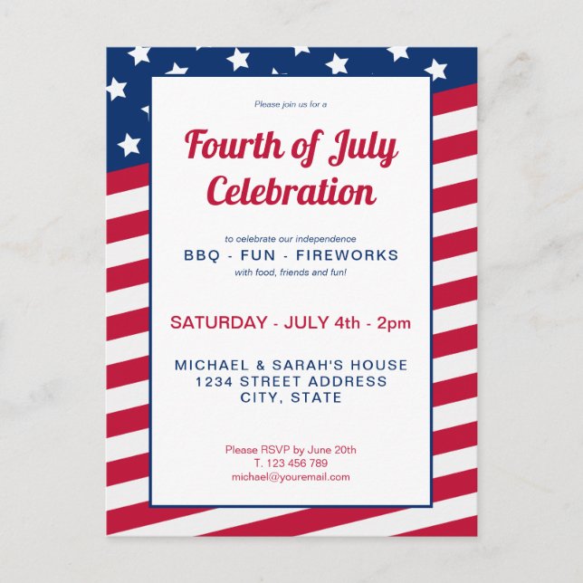 4th of July Invitation Postcard (Front)