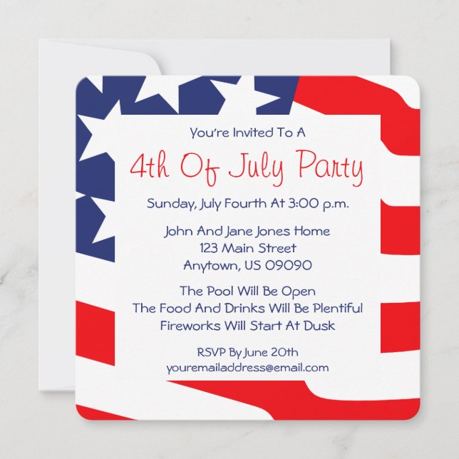 4th Of July Invitations (American Flag Background) (Front)