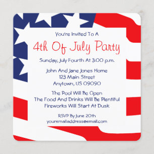 4th Of July Invitations (American Flag Background)