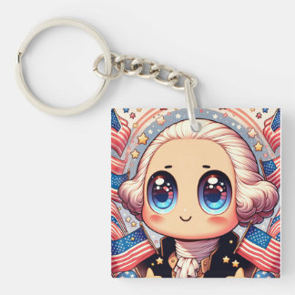 4th of July Kawaii George Washington Keychain