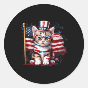 4th Of July Kitty Cat American Flag America Usa Ca Classic Round Sticker