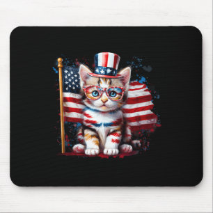 4th Of July Kitty Cat American Flag America Usa Ca Mouse Pad