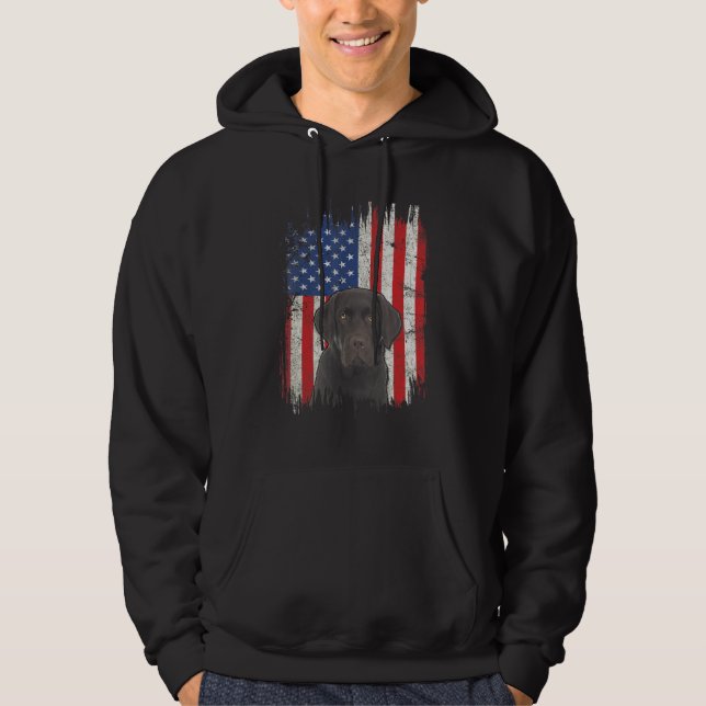 4th Of July Labrador American Flag Patriotic Choco Hoodie (Front)