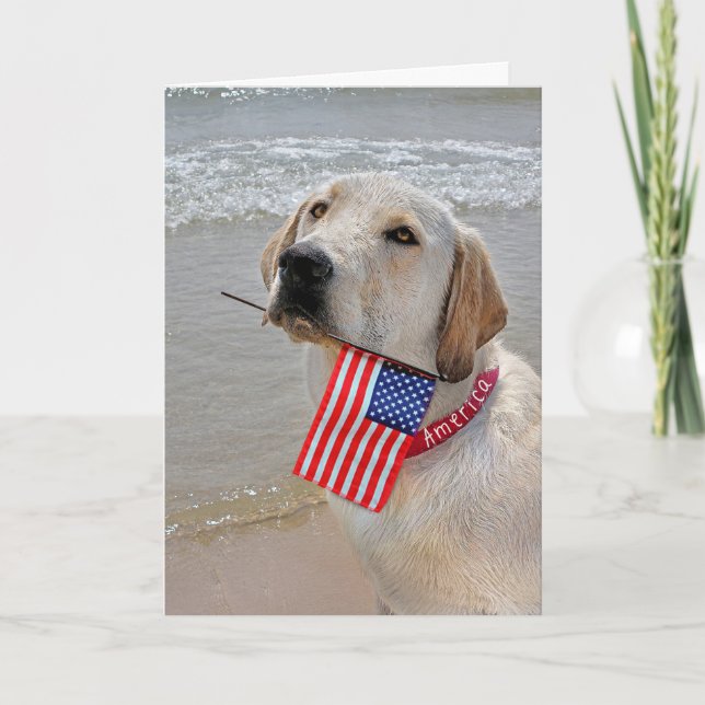 4th of July Labrador Retriever with Flag Holiday C Card (Front)
