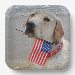 4th of July Labrador Retriever with Flag  Paper Plate
