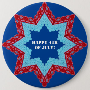 4th of July Lace Red White Blue 6 Inch Round Button