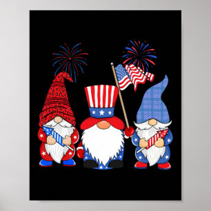 4th Of July Leopard Gnomes Firework Usa American W Poster