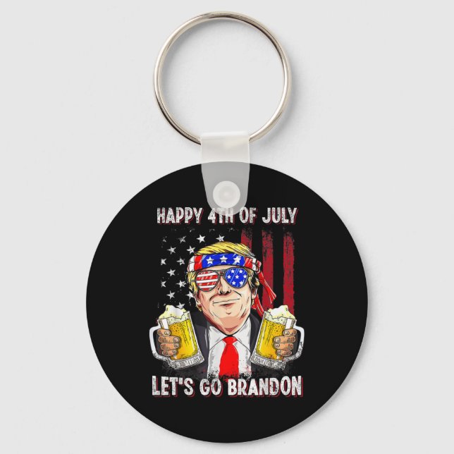 4th Of July Let's Go Beer Brandon Trump Beer Ameri Keychain (Front)