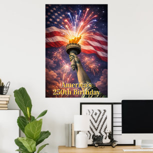 4th of July Liberty Torch Fireworks USA 250th Poster