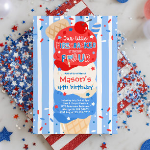 4th Of July Little Firecracker 4th Birthday Party Invitation