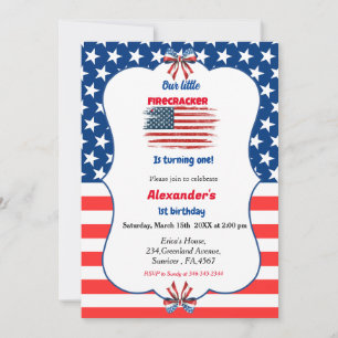 4th of july little firecracker birthday invitation