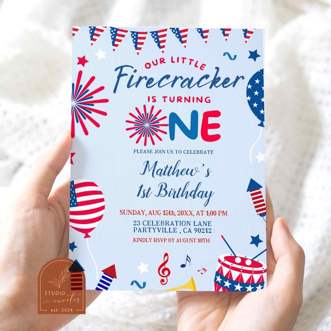4th of July Little Firecracker Birthday Invitation (Creator Uploaded)
